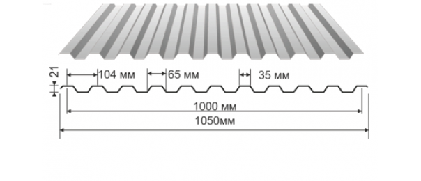 Профнастил оцинкованный С-21 1050x2000 (эконом) купить недорого в Ногинске